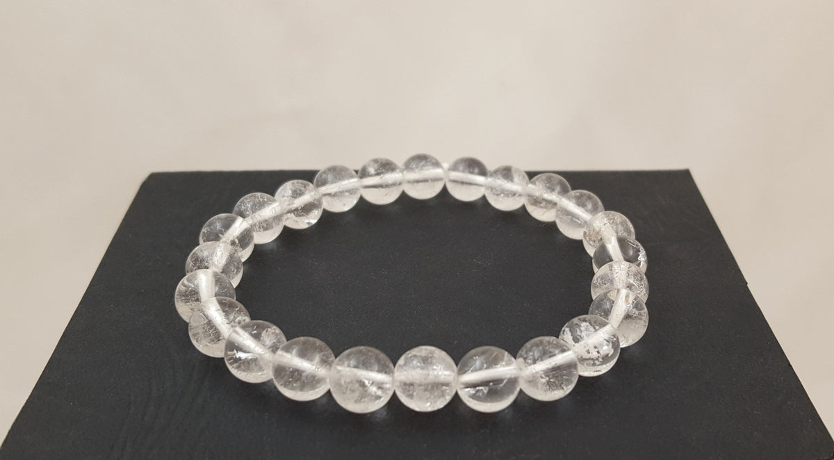 Bracelet énergie En Onyx Noir Et Cristal De Roche 6mm - Longueur 18 Cm, Pierres 5A